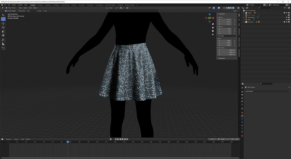 Realistic female skirt for game environments, rendered in Blender.